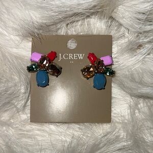 J. Crew New Multicolor Crystal Cluster Stud Earrings in Blue Pink & Red Vintage